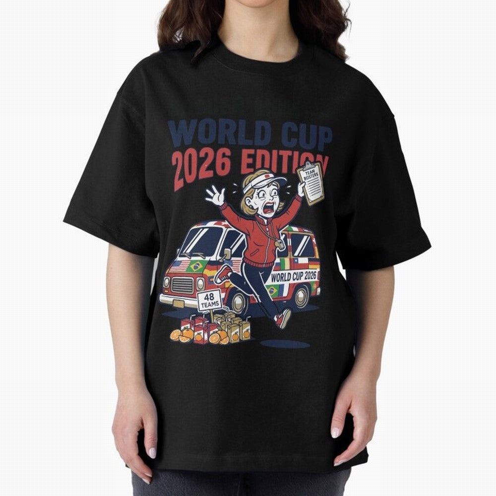 Soccer Mom ¡ª World Cup 2026 Edition V2 Oversized T-Shirt Celebrate Football Dreams Across FIFA World Cup 2026 USA Canada Mexico Spirit, Inspired by Spain, Neymar, Sports Nostalgia, International Competition, Famous Players and Unforgettable