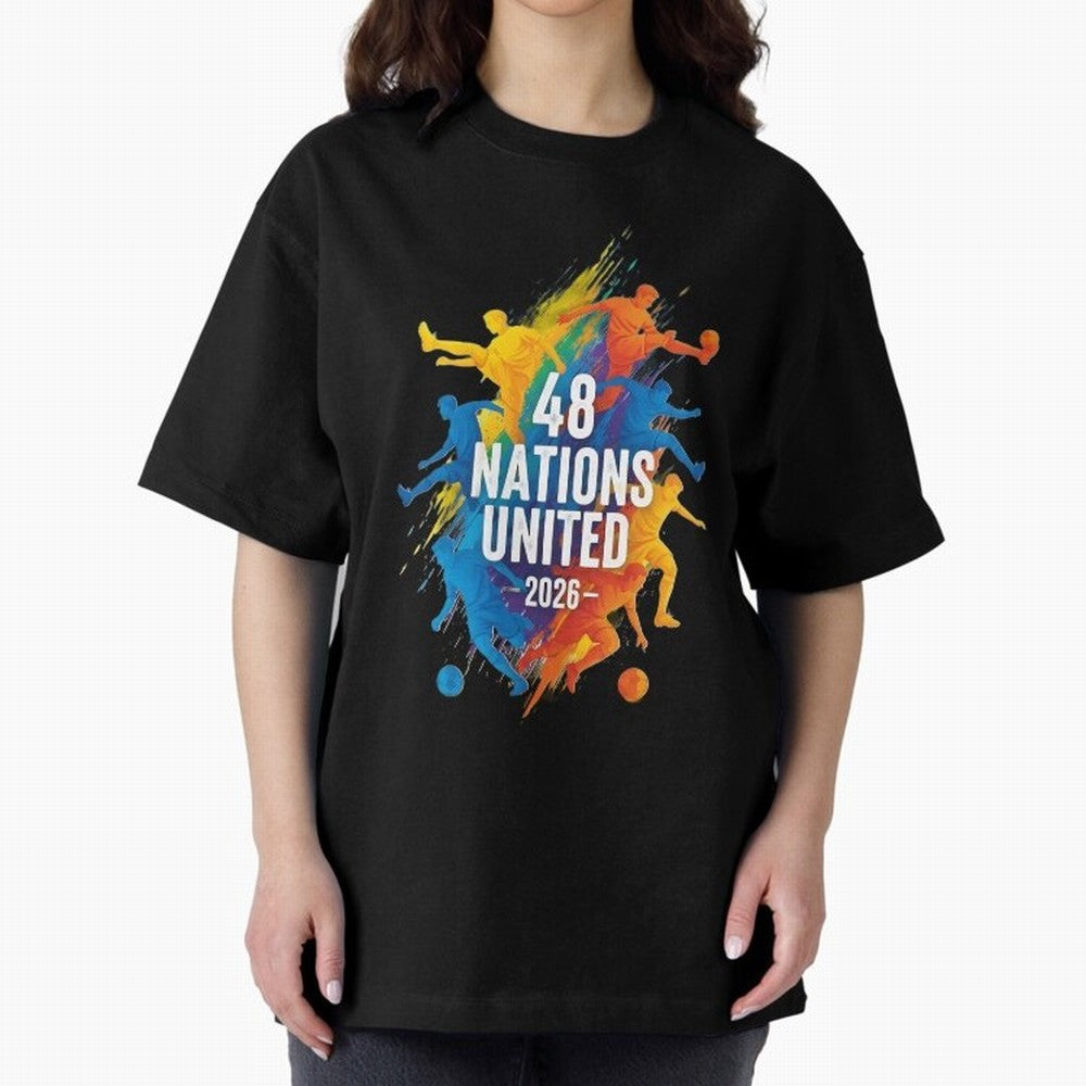 The Unity of World Football Oversized T-Shirt Support FIFA World Cup 2026 Celebrating CR7 and Messi, Brazil, Portugal and Argentina Energy, Worldwide Fan Energy, Dramatic Goals, Stadium Lights and Championship Celebrations; Ideal for Passionate