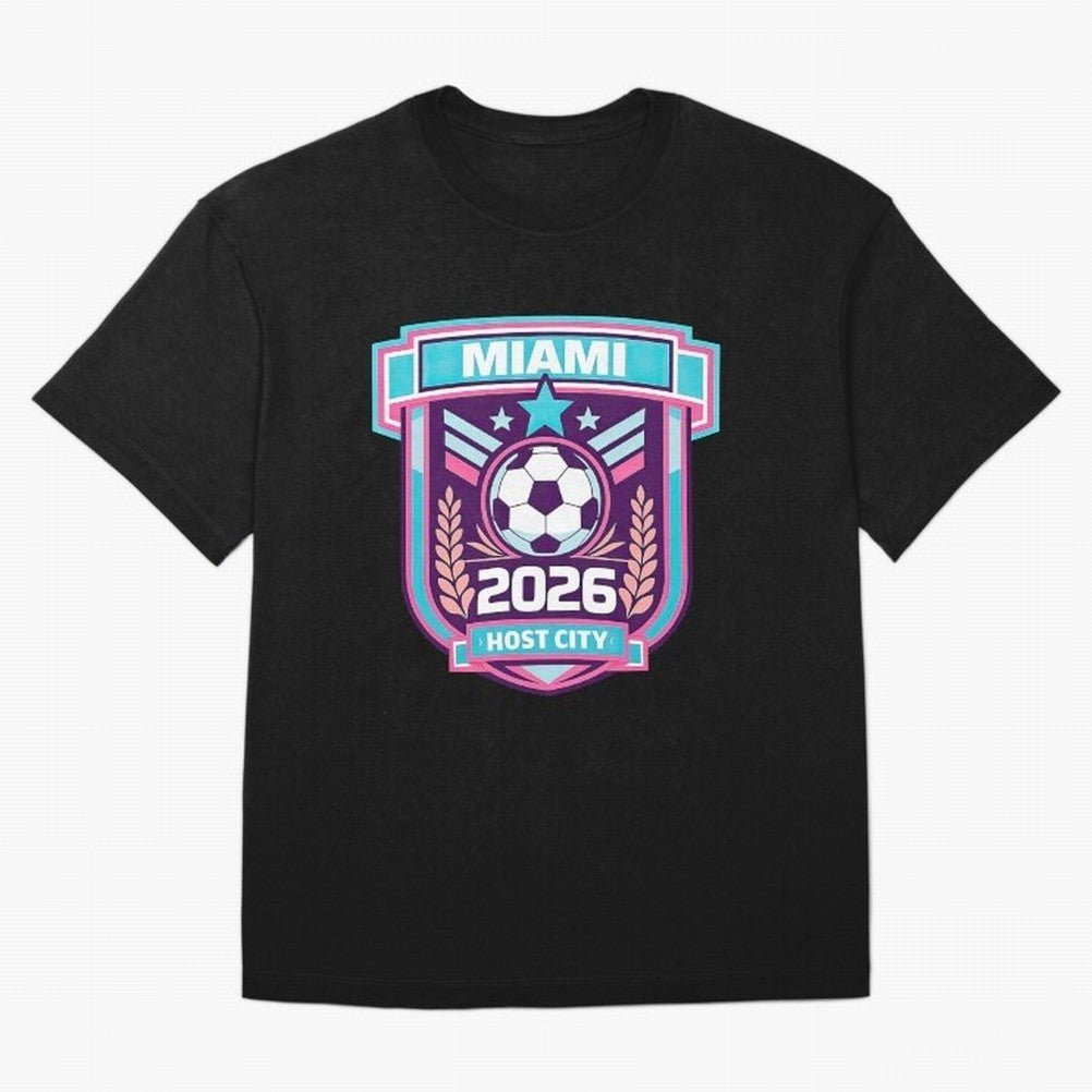 Miami 2026 Host City Emblem Welcoming the World Cup Oversized T-Shirt Share the Excitement of FIFA World Cup 2026 USA Canada Mexico with Messi, Neymar and Mbappe, Argentina Energy, Supporter Pride, Iconic Celebrations, Legendary Names and Global