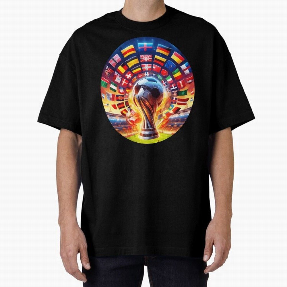 Global Football Fever (The Road to Victory) Oversized T-Shirt Follow the Road to FIFA World Cup 2026 USA Canada Mexico Spirit, with Brazil, Mbappe, Football Passion, Legendary Performances, Festival Vibes and Supporter Community; Great for Watch