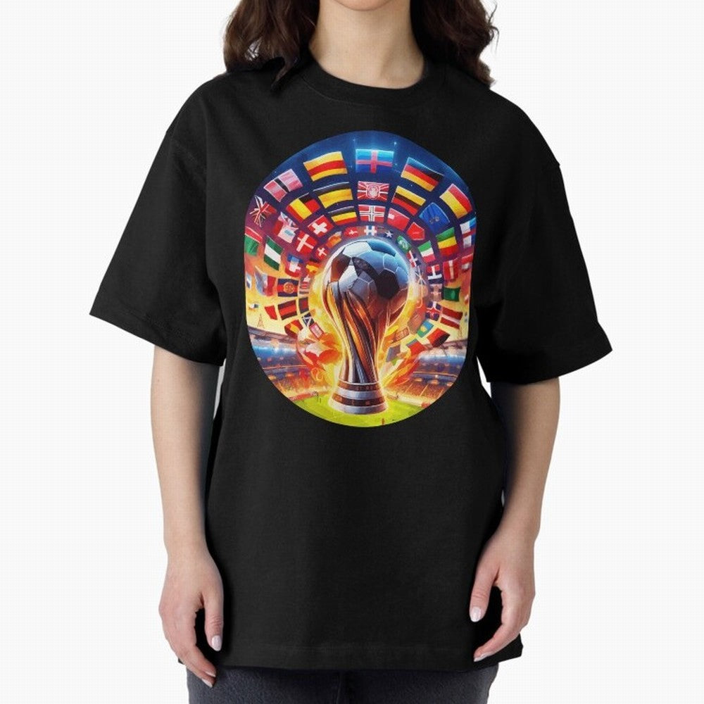 Global Football Fever (The Road to Victory) Oversized T-Shirt Follow the Road to FIFA World Cup 2026 USA Canada Mexico Spirit, with Brazil, Mbappe, Football Passion, Legendary Performances, Festival Vibes and Supporter Community; Great for Watch