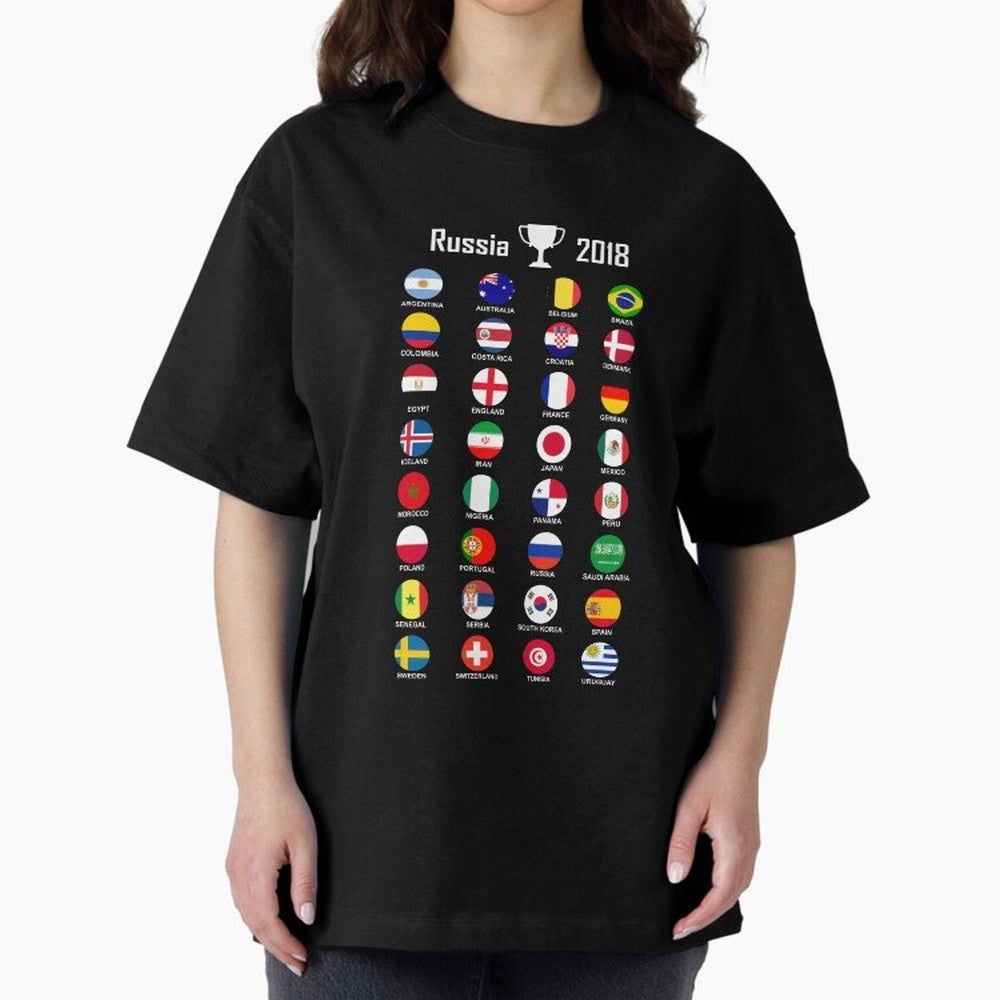 Russia 2018 Football Soccer Championship Oversized T-Shirt Remember FIFA World Cup 2026 Group Stage for Fans of Cristiano Ronaldo, Haaland and CR7 and Argentina, Bringing Stadium Memories, Football Loyalty, International Chants and Championship