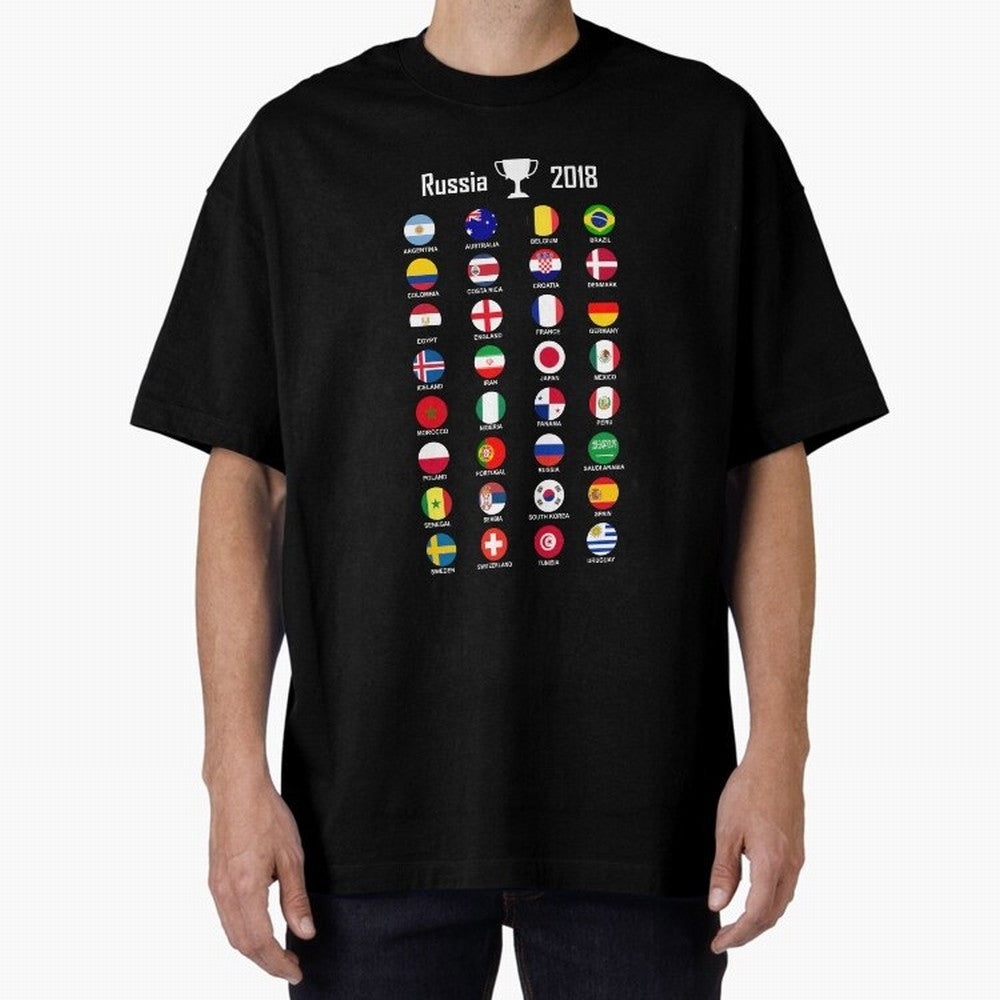 Russia 2018 Football Soccer Championship Oversized T-Shirt Remember FIFA World Cup 2026 Group Stage for Fans of Cristiano Ronaldo, Haaland and CR7 and Argentina, Bringing Stadium Memories, Football Loyalty, International Chants and Championship