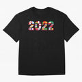Flags of the 32 Teams that Played in Qatar in 2022 for Football Fans Oversized T-Shirt Mark Global Football Passion for FIFA World Cup 2026 USA Canada Mexico, with Messi, Neymar and Mbappe, Brazil, Retro Football Energy, Iconic Rivalries, Trophy