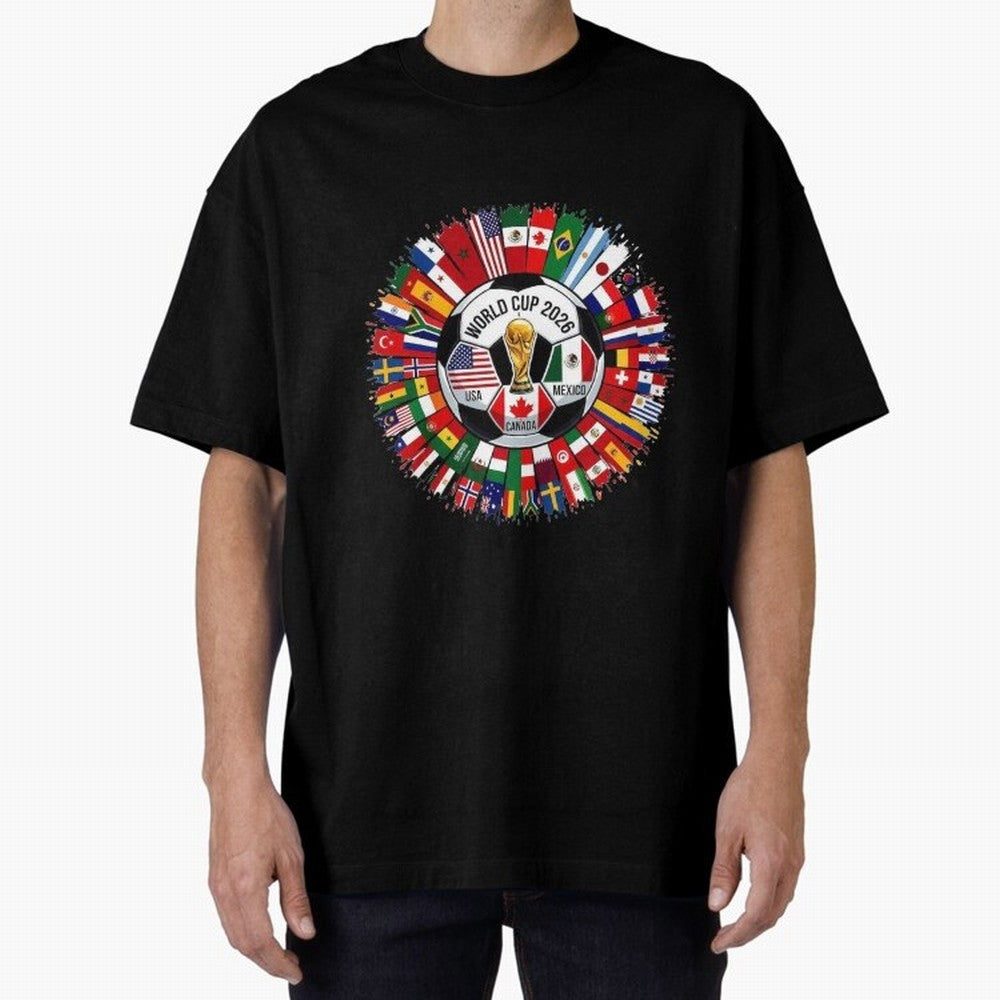 USA Canada Mexico 2026 Football Celebration Fan Art Oversized T-Shirt Celebrate Soccer Greatness during FIFA World Cup 2026 Group Stage Featuring Messi and Cristiano Ronaldo, Argentina and Brazil Energy, Worldwide Fan Energy, Dramatic Goals,