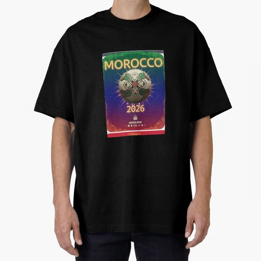 Morocco 2026 World Cup - Traditional Zellige Football Oversized T-Shirt Celebrate Football Dreams Across FIFA World Cup 2026 USA Canada Mexico for Fans of Cristiano Ronaldo and Germany, Bringing Football Passion, Legendary Performances, Festival