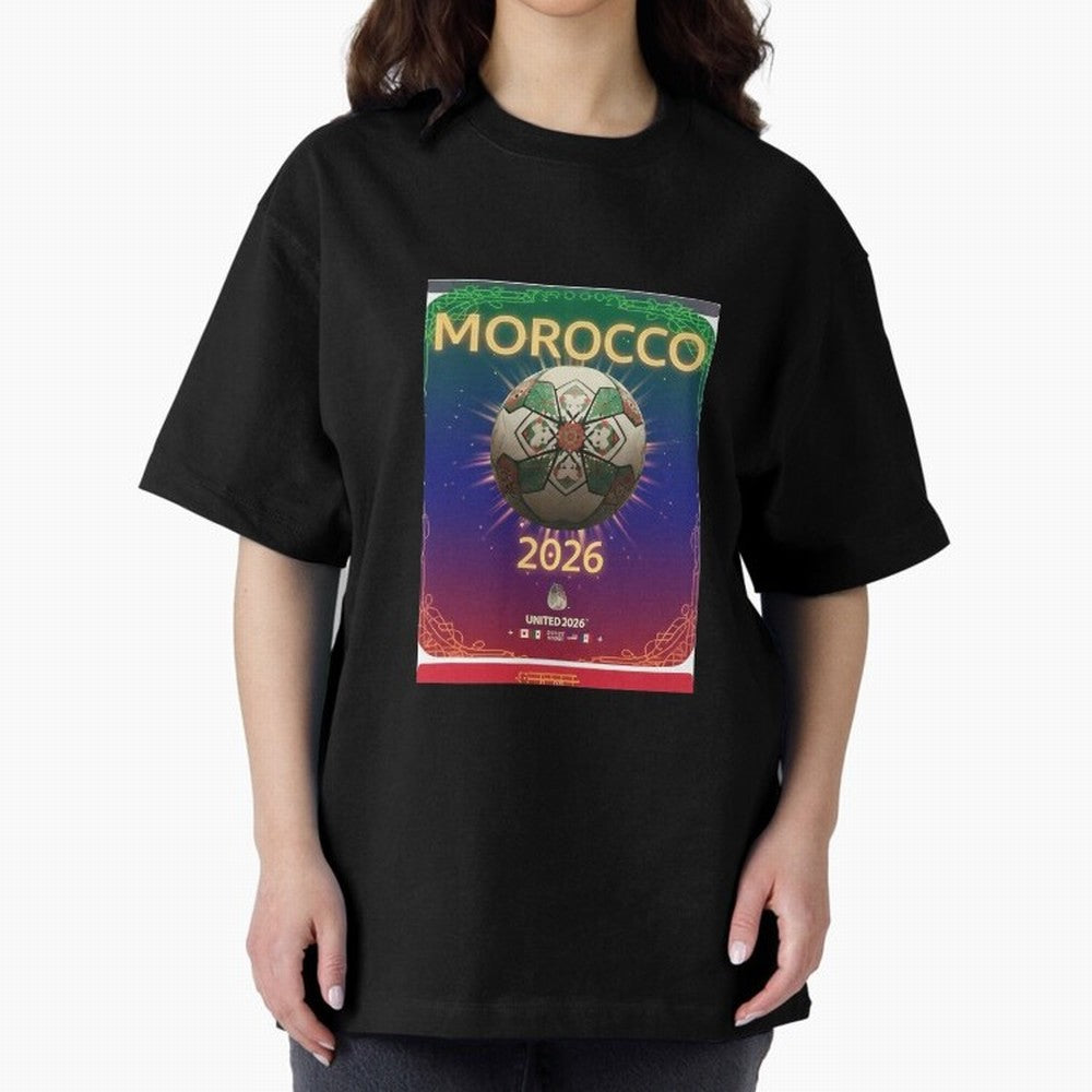 Morocco 2026 World Cup - Traditional Zellige Football Oversized T-Shirt Celebrate Football Dreams Across FIFA World Cup 2026 USA Canada Mexico for Fans of Cristiano Ronaldo and Germany, Bringing Football Passion, Legendary Performances, Festival
