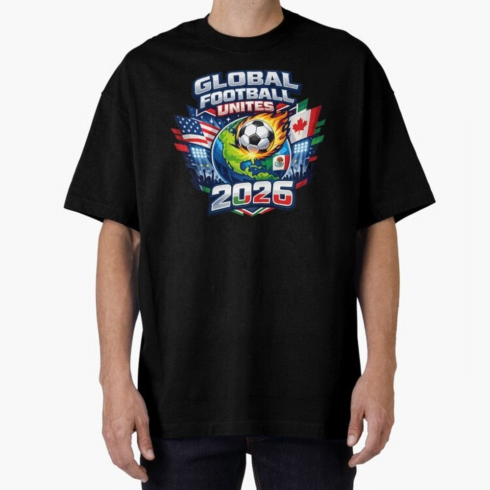 Global Football Unites 2026 USA Canada Mexico Oversized T-Shirt Experience the Global Stage of Global Football Passion for FIFA World Cup 2026 USA Canada Mexico, Capturing Mbappe, Germany, Championship Spirit, Famous Goals, Roaring Crowds and
