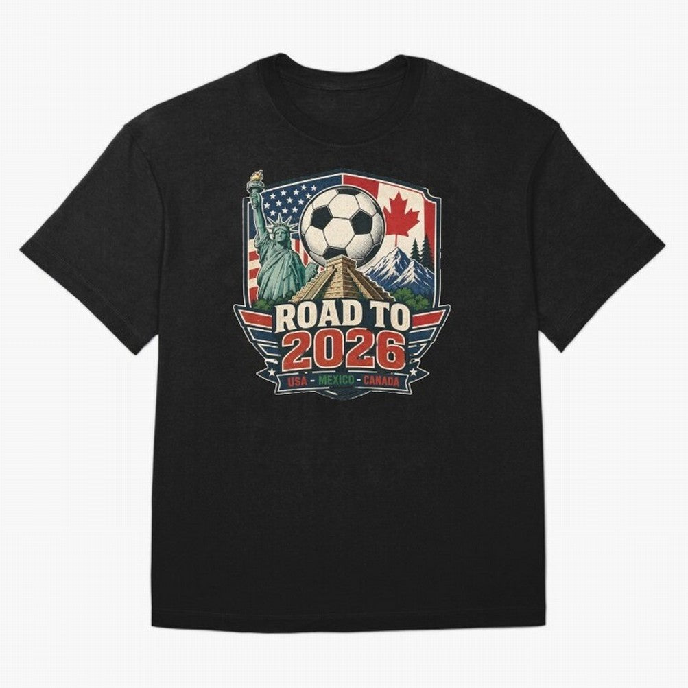 Road to 2026 USA Mexico Canada Soccer Design Oversized T-Shirt Support the Legends of FIFA World Cup 2026 Spirit, Highlighting England, France and Netherlands, CR7, Football Festival Excitement, Trophy Ambitions, Country Rivalries and Star Player