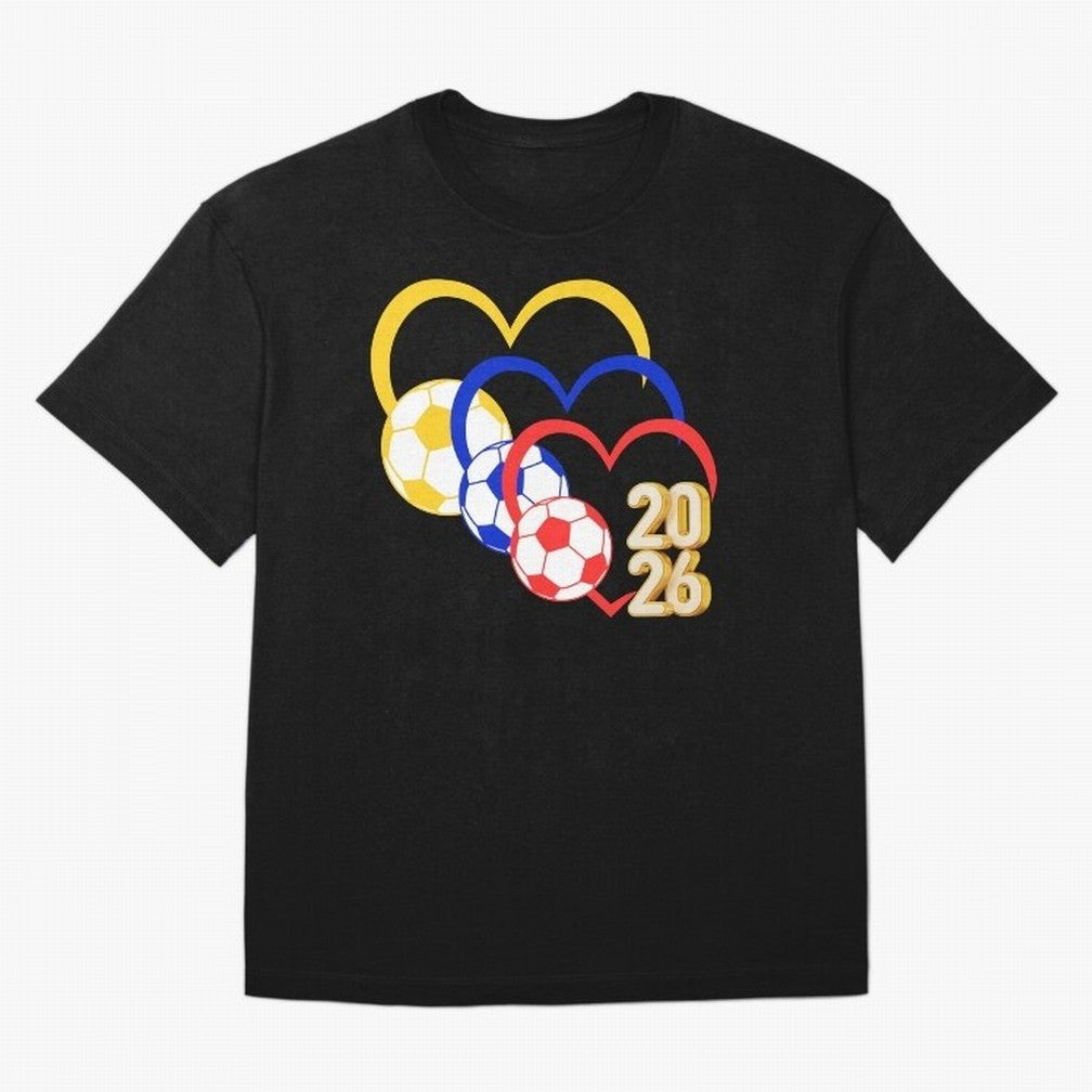 Football 2026 Hearts Colombia Sports Design Oversized T-Shirt Support Iconic Players in FIFA World Cup 2026 USA Canada Mexico Capturing CR7 and Messi, Argentina and Brazil Energy, Champion Mindset, Group Stage Buzz, Knockout Tension and Passionate