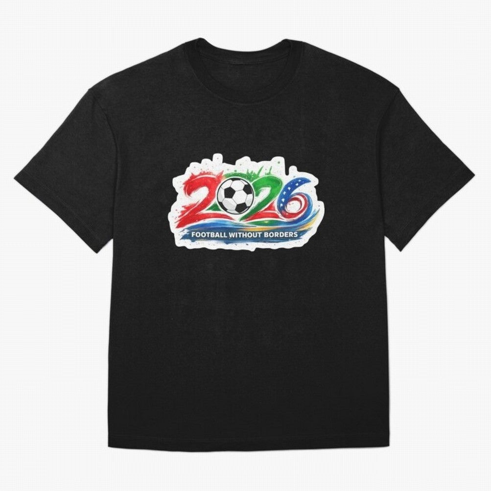 Football Without Borders 2026 Artistic Logo Oversized T-Shirt Celebrate National Team Dreams in FIFA World Cup 2026 Spirit, Made for England and Germany, Mbappe and Neymar, Vintage Soccer Flavor, Modern Football Stars, National Flags and Final