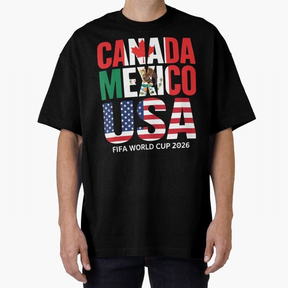 Canada Mexico USA 2026 World Cup Host Nations Oversized T-Shirt Bring a Vintage Feel to Global Football Passion for FIFA World Cup 2026, Celebrating Haaland and Mbappe, Brazil, Vintage Soccer Flavor, Modern Football Stars, National Flags and Final