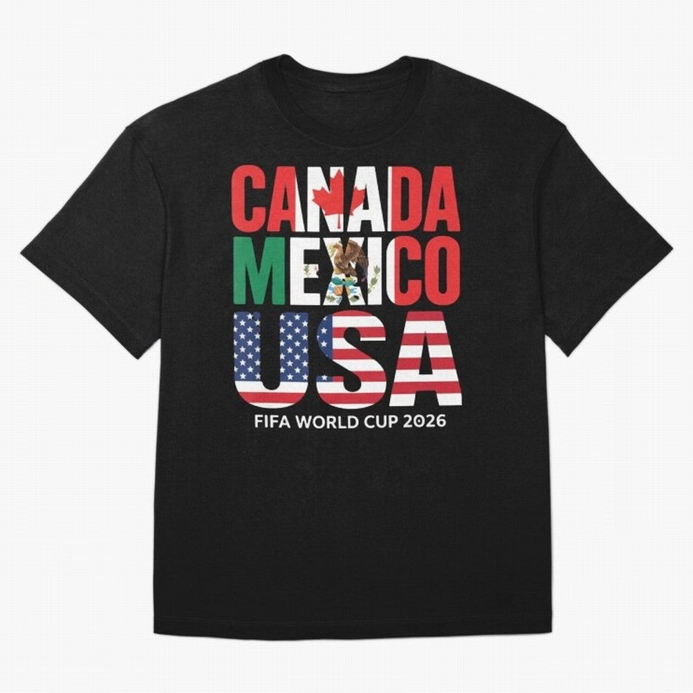 Canada Mexico USA 2026 World Cup Host Nations Oversized T-Shirt Bring a Vintage Feel to Global Football Passion for FIFA World Cup 2026, Celebrating Haaland and Mbappe, Brazil, Vintage Soccer Flavor, Modern Football Stars, National Flags and Final