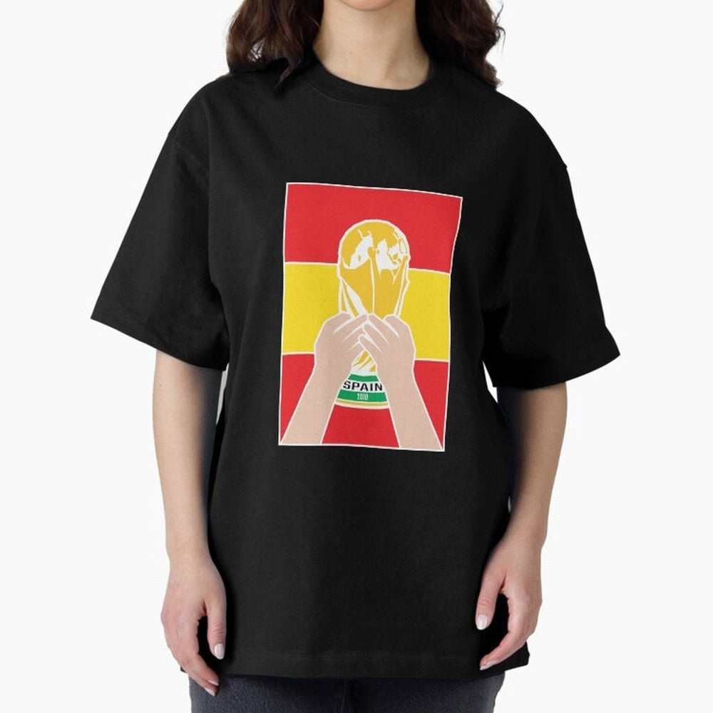 Champion Spain 2010 Oversized T-Shirt Support Global Football Passion for FIFA World Cup 2026 USA Canada Mexico, Highlighting Haaland, Spain and Netherlands, Retro Football Energy, Iconic Rivalries, Trophy Chase Drama and Stadium Atmosphere; Made