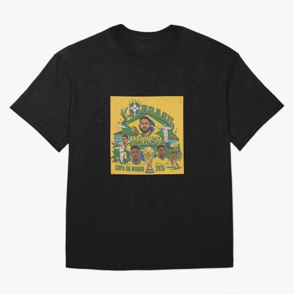 Brazil Football 2026 ¨C Retro World Cup Fan Art Oversized T-Shirt Show Your Love for FIFA World Cup 2026 for Fans of Haaland and Mbappe and Portugal, Bringing Stadium Memories, Football Loyalty, International Chants and Championship Tradition;