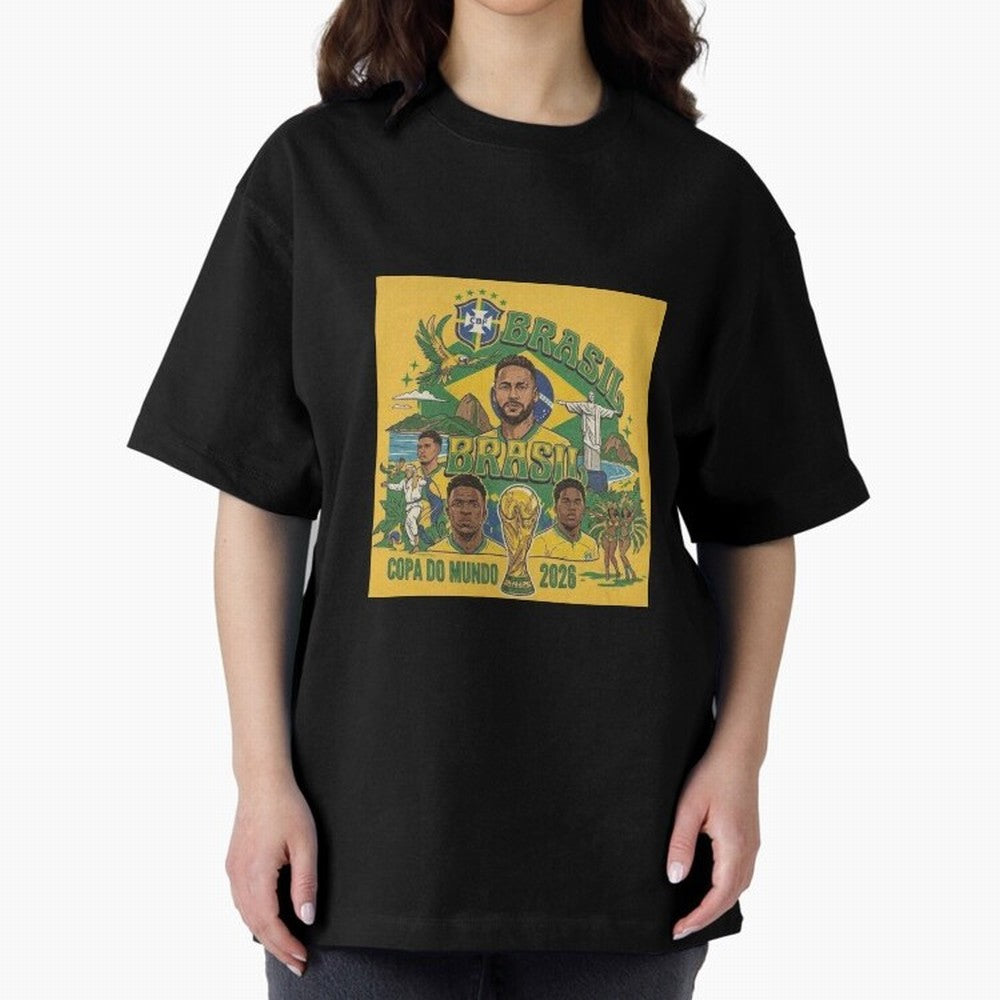 Brazil Football 2026 ¨C Retro World Cup Fan Art Oversized T-Shirt Show Your Love for FIFA World Cup 2026 for Fans of Haaland and Mbappe and Portugal, Bringing Stadium Memories, Football Loyalty, International Chants and Championship Tradition;