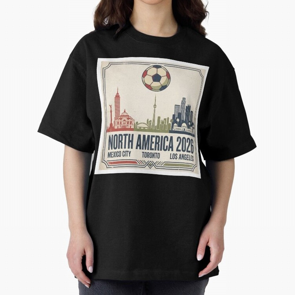Retro North America 2026 Soccer Vintage Graphic Oversized T-Shirt Bring Home FIFA World Cup 2026 for Fans of Cristiano Ronaldo, Haaland and CR7 and France and Portugal, Bringing Retro Football Energy, Iconic Rivalries, Trophy Chase Drama and