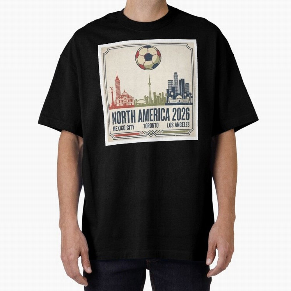 Retro North America 2026 Soccer Vintage Graphic Oversized T-Shirt Bring Home FIFA World Cup 2026 for Fans of Cristiano Ronaldo, Haaland and CR7 and France and Portugal, Bringing Retro Football Energy, Iconic Rivalries, Trophy Chase Drama and