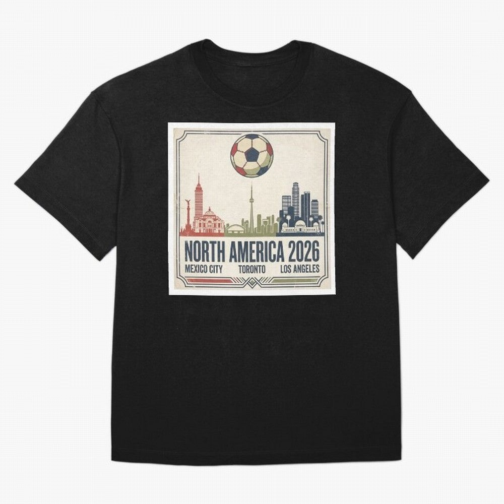 Retro North America 2026 Soccer Vintage Graphic Oversized T-Shirt Bring Home FIFA World Cup 2026 for Fans of Cristiano Ronaldo, Haaland and CR7 and France and Portugal, Bringing Retro Football Energy, Iconic Rivalries, Trophy Chase Drama and
