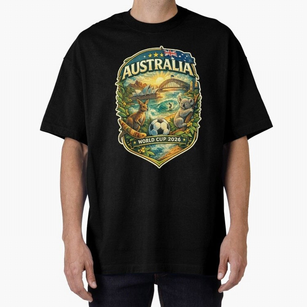 Australia FIFA World Cup 2026 Sydney Opera House Outback Kangaroo Coast Oversized T-Shirt Stand Proud for Global Football Passion for FIFA World Cup 2026 Group Stage, Highlighting Messi, CR7 and Mbappe, Brazil, Classic Soccer Heritage, Championship