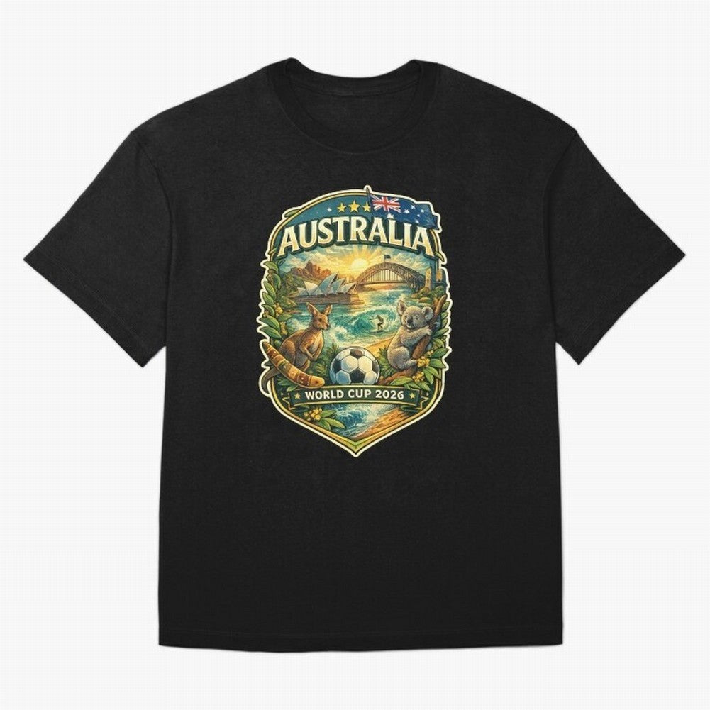 Australia FIFA World Cup 2026 Sydney Opera House Outback Kangaroo Coast Oversized T-Shirt Stand Proud for Global Football Passion for FIFA World Cup 2026 Group Stage, Highlighting Messi, CR7 and Mbappe, Brazil, Classic Soccer Heritage, Championship