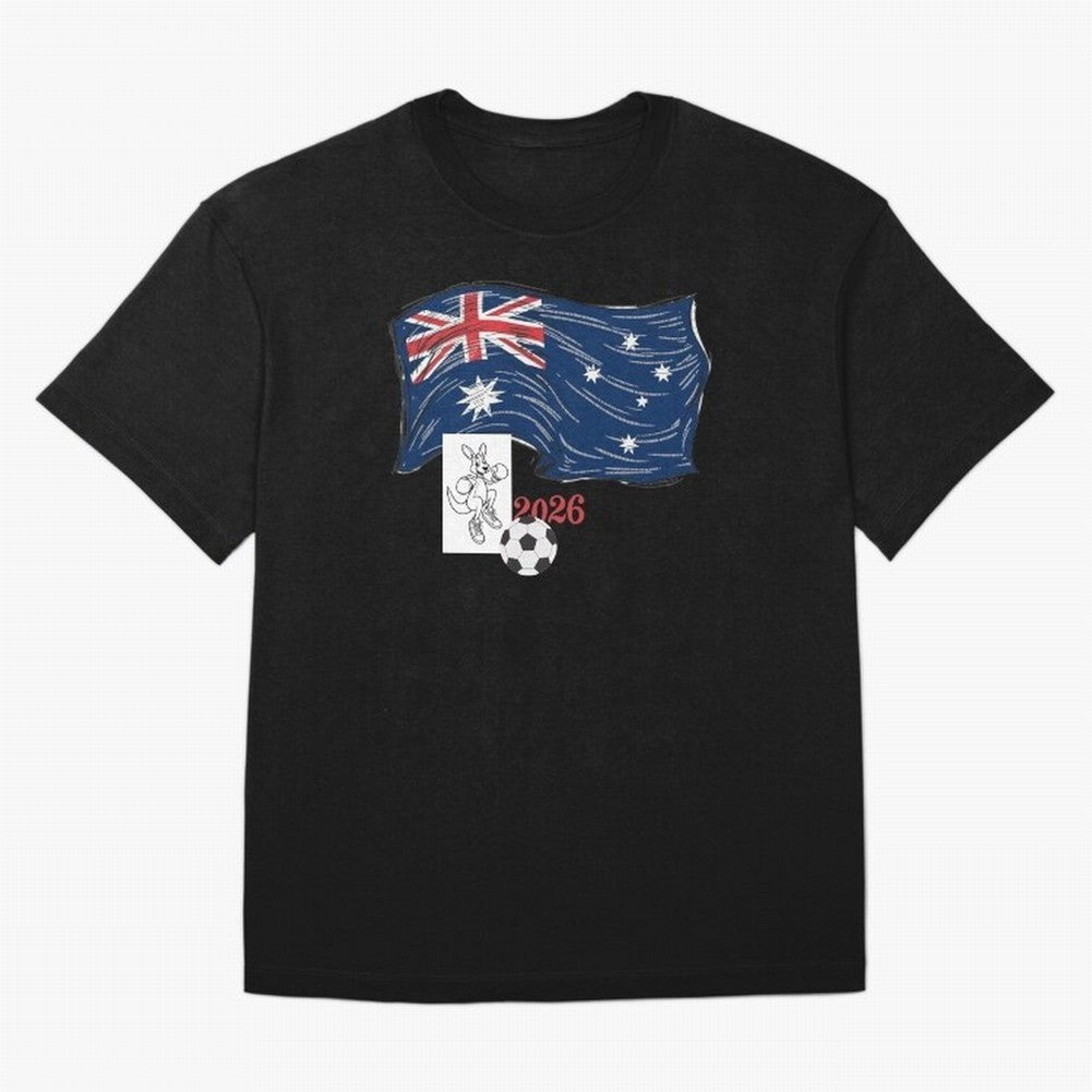 Australia 2026 Soccer Pride - Boxing Kangaroo & Dynamic Waving Flag. Oversized T-Shirt Upgrade FIFA World Cup 2026 Group Stage for Fans of Neymar, Haaland and Cristiano Ronaldo and Argentina and Brazil, Bringing Football Passion, Legendary