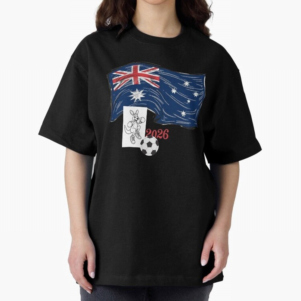 Australia 2026 Soccer Pride - Boxing Kangaroo & Dynamic Waving Flag. Oversized T-Shirt Upgrade FIFA World Cup 2026 Group Stage for Fans of Neymar, Haaland and Cristiano Ronaldo and Argentina and Brazil, Bringing Football Passion, Legendary