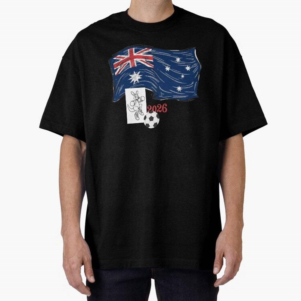 Australia 2026 Soccer Pride - Boxing Kangaroo & Dynamic Waving Flag. Oversized T-Shirt Upgrade FIFA World Cup 2026 Group Stage for Fans of Neymar, Haaland and Cristiano Ronaldo and Argentina and Brazil, Bringing Football Passion, Legendary