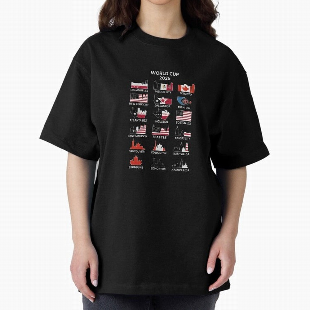 World Cup 2026 Host Cities T-Shirt_84292126 Oversized T-Shirt Celebrate Fan Culture around Match Day Hype around FIFA World Cup 2026 USA Canada Mexico, Haaland and Mbappe, England, Game Day Rituals, Football Legends, Country Pride and the Road to