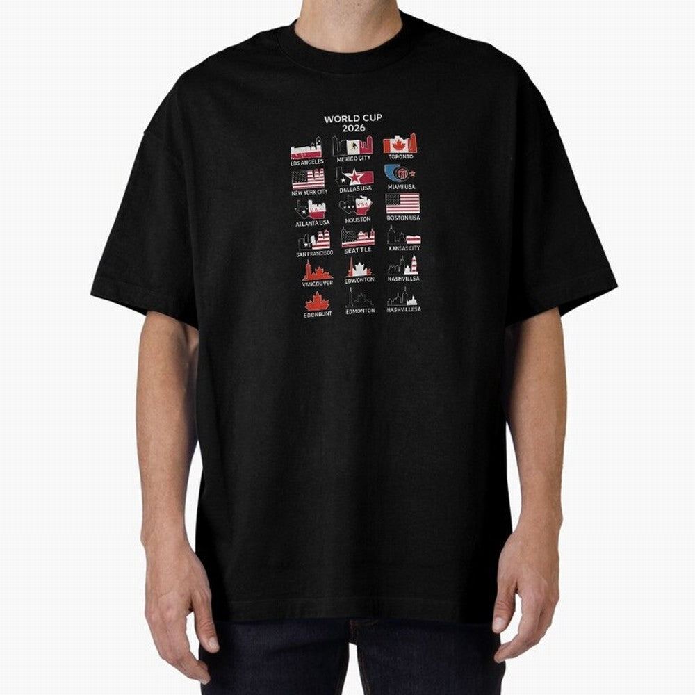 World Cup 2026 Host Cities T-Shirt_84292126 Oversized T-Shirt Celebrate Fan Culture around Match Day Hype around FIFA World Cup 2026 USA Canada Mexico, Haaland and Mbappe, England, Game Day Rituals, Football Legends, Country Pride and the Road to