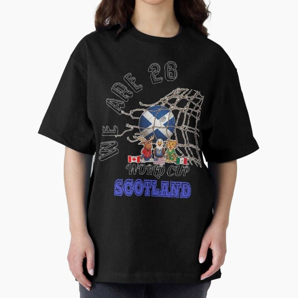 World cup 26 - Scotland Oversized T-Shirt Cheer through Every Moment of Global Football Passion for FIFA World Cup 2026 USA Canada Mexico, Highlighting Messi, CR7 and Mbappe, Spain and Netherlands, Retro Football Energy, Iconic Rivalries, Trophy