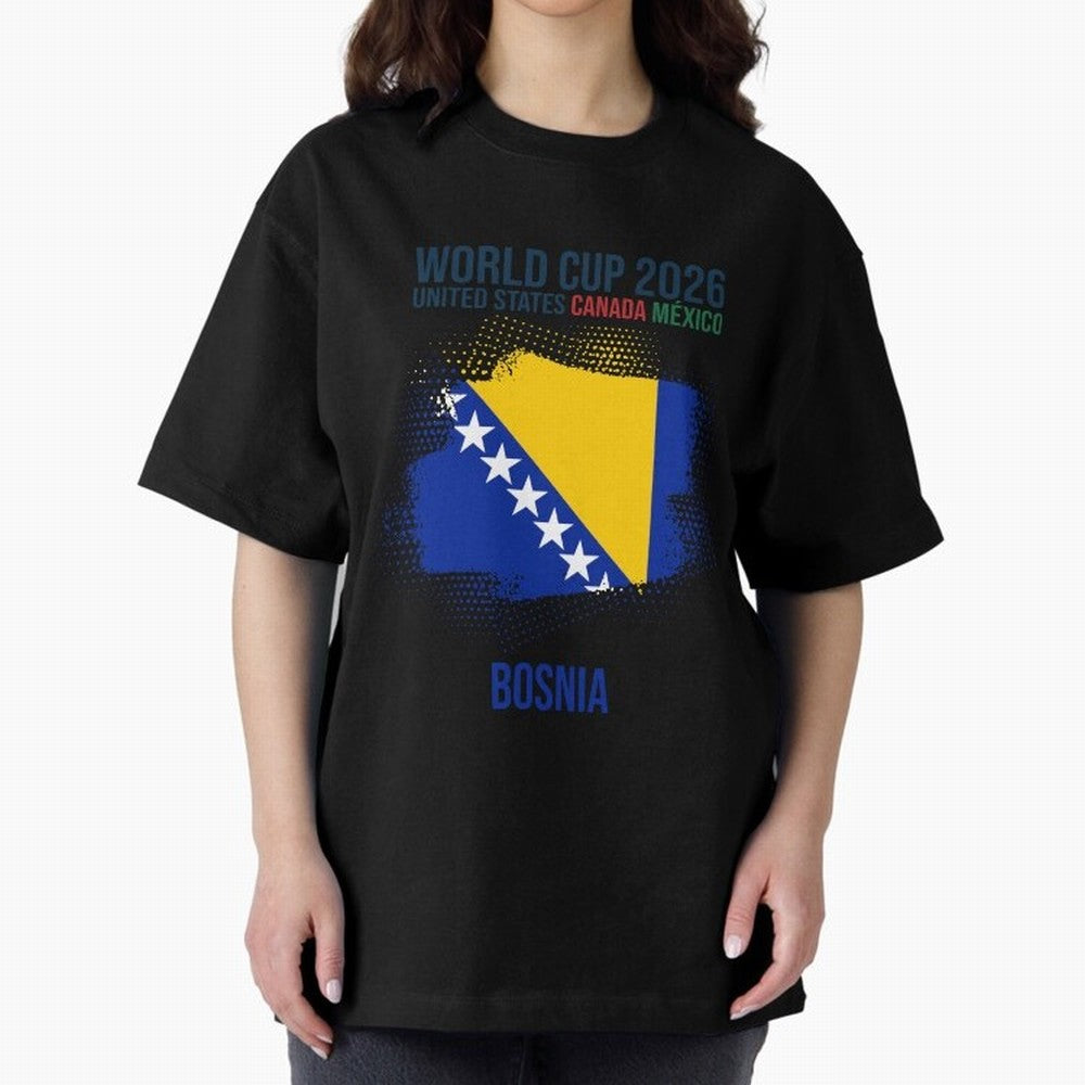 BOSNIA WORLD CUP 2026 Oversized T-Shirt Show Your Love for FIFA World Cup 2026 Spirit, Highlighting Spain, CR7 and Messi, Vintage Soccer Flavor, Modern Football Stars, National Flags and Final Night Emotion; Perfect for People Who Love Argentina,
