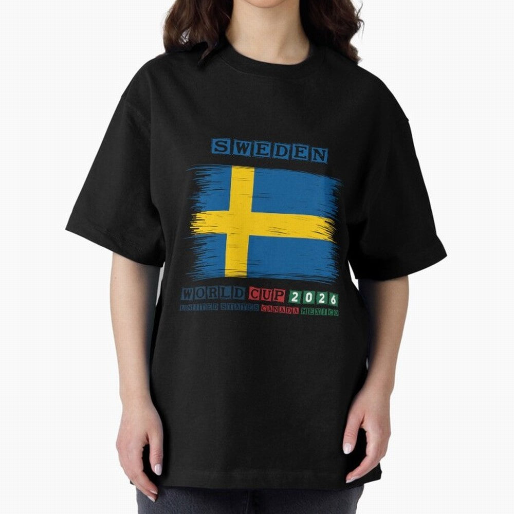 SWEDEN WORLD CUP 2026 Oversized T-Shirt Show Your Love for FIFA World Cup 2026 USA Canada Mexico Spirit, Driven by Spain, CR7 and Messi, Goal Celebration Energy, Supporter Heritage, Football Icons and Worldwide Tournament Joy; Built for Supporters