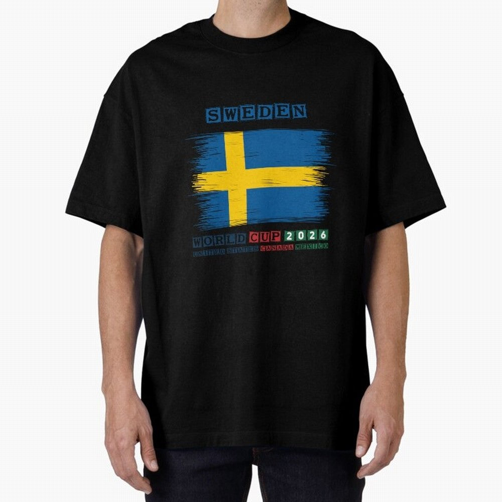 SWEDEN WORLD CUP 2026 Oversized T-Shirt Show Your Love for FIFA World Cup 2026 USA Canada Mexico Spirit, Driven by Spain, CR7 and Messi, Goal Celebration Energy, Supporter Heritage, Football Icons and Worldwide Tournament Joy; Built for Supporters