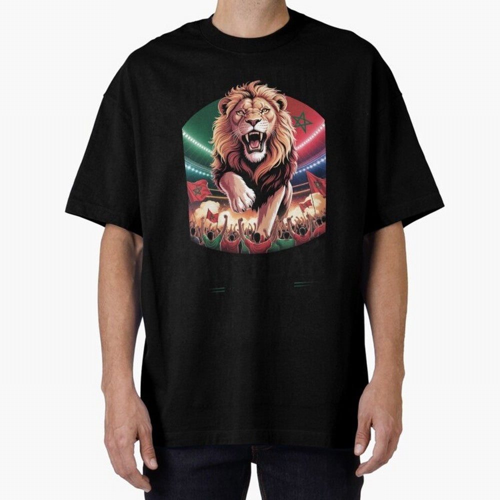 Morocco Football - One Nation, One Roar Oversized T-Shirt Support the Legends of FIFA World Cup 2026 Group Stage for Fans of Messi and Spain and Netherlands, Bringing Match Day Excitement, Supporter Culture, Golden Goals and Global Football
