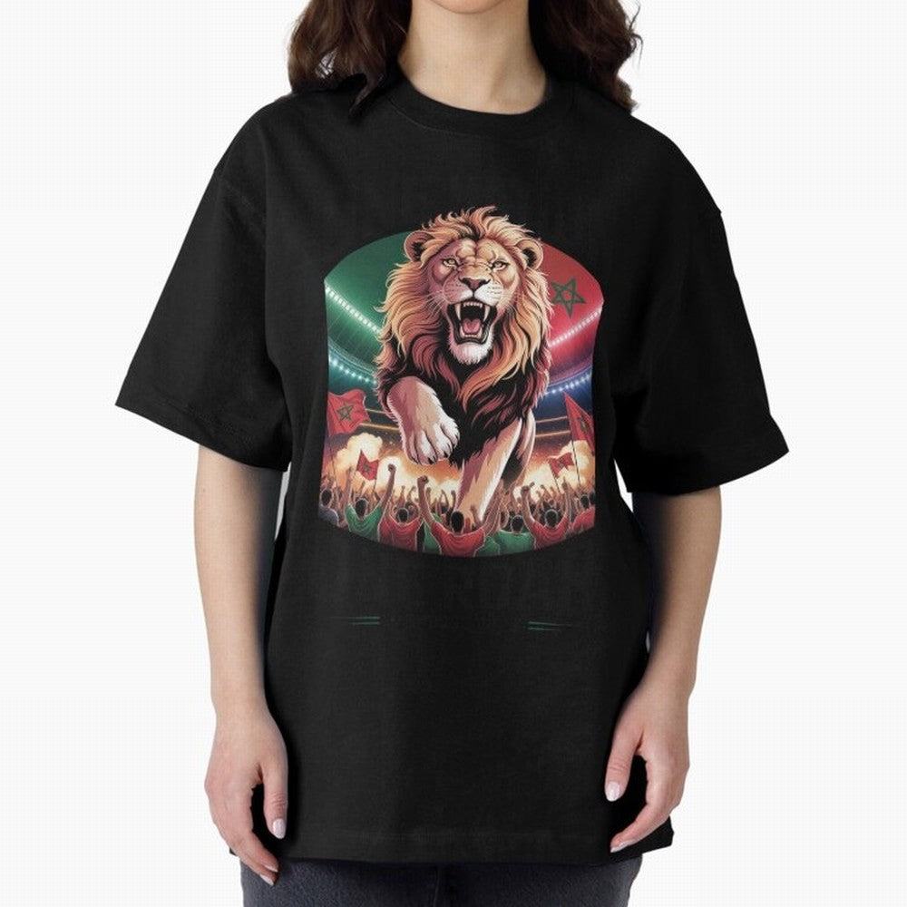 Morocco Football - One Nation, One Roar Oversized T-Shirt Support the Legends of FIFA World Cup 2026 Group Stage for Fans of Messi and Spain and Netherlands, Bringing Match Day Excitement, Supporter Culture, Golden Goals and Global Football