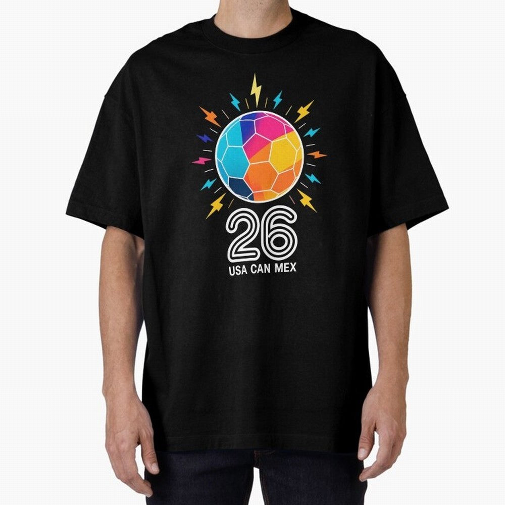 2026 Colorful Soccer Ball USA Canada Mexico 26 Oversized T-Shirt Show Your Tournament Heart for FIFA World Cup 2026 USA Canada Mexico Highlighting Neymar, Brazil, Portugal and Argentina Energy, Stadium Memories, Football Loyalty, International