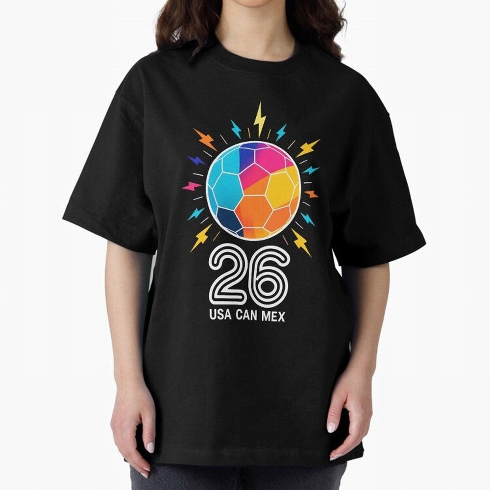 2026 Colorful Soccer Ball USA Canada Mexico 26 Oversized T-Shirt Show Your Tournament Heart for FIFA World Cup 2026 USA Canada Mexico Highlighting Neymar, Brazil, Portugal and Argentina Energy, Stadium Memories, Football Loyalty, International