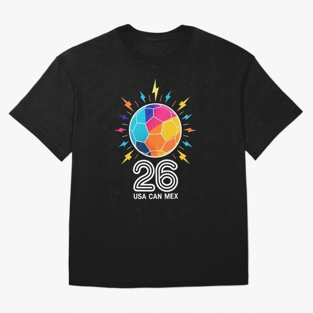 2026 Colorful Soccer Ball USA Canada Mexico 26 Oversized T-Shirt Show Your Tournament Heart for FIFA World Cup 2026 USA Canada Mexico Highlighting Neymar, Brazil, Portugal and Argentina Energy, Stadium Memories, Football Loyalty, International