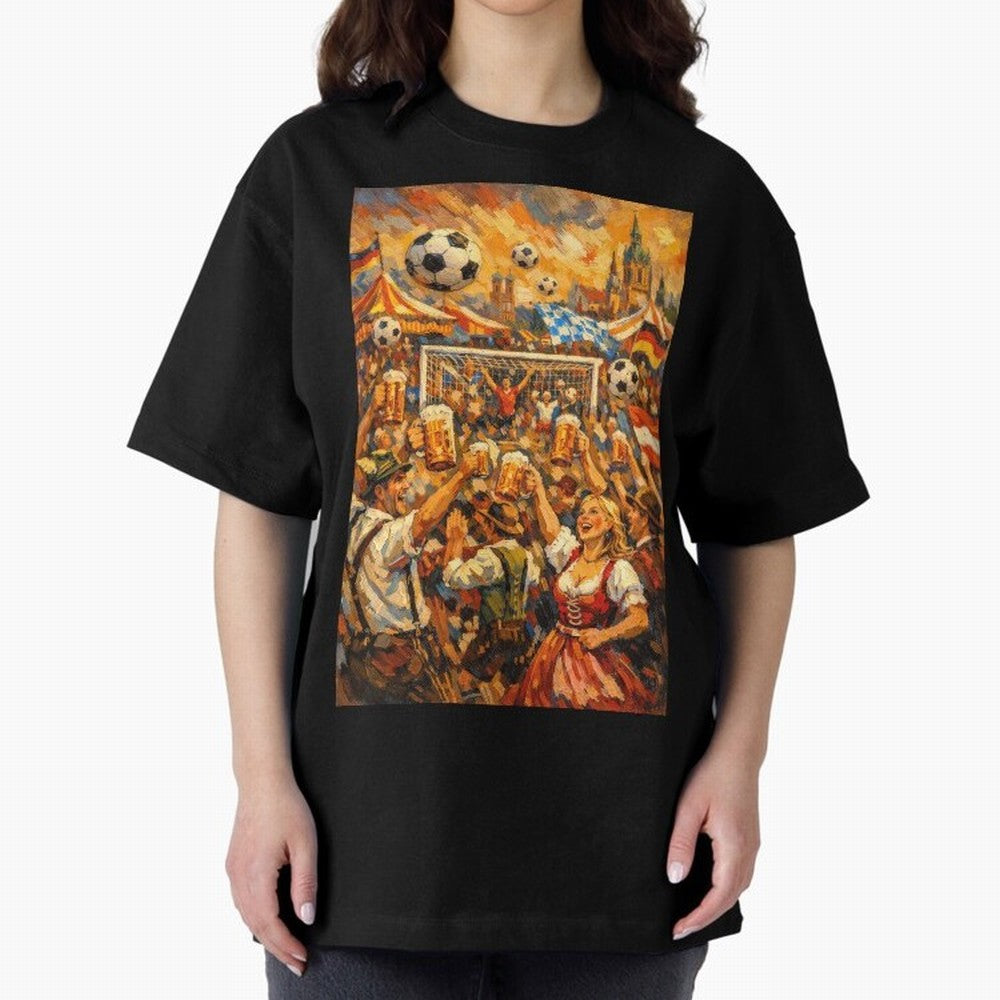 Festival Celebration with Soccer and Beer Oversized T-Shirt Turn Up for Global Football Passion for FIFA World Cup 2026, Celebrating CR7, Portugal, Spain and Germany, Global Supporter Spirit, Legendary Goals, National Colors and Tournament