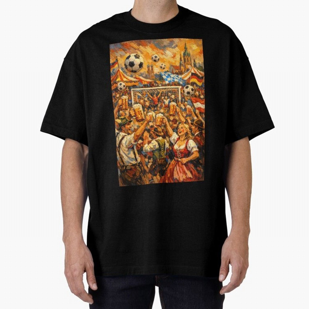 Festival Celebration with Soccer and Beer Oversized T-Shirt Turn Up for Global Football Passion for FIFA World Cup 2026, Celebrating CR7, Portugal, Spain and Germany, Global Supporter Spirit, Legendary Goals, National Colors and Tournament