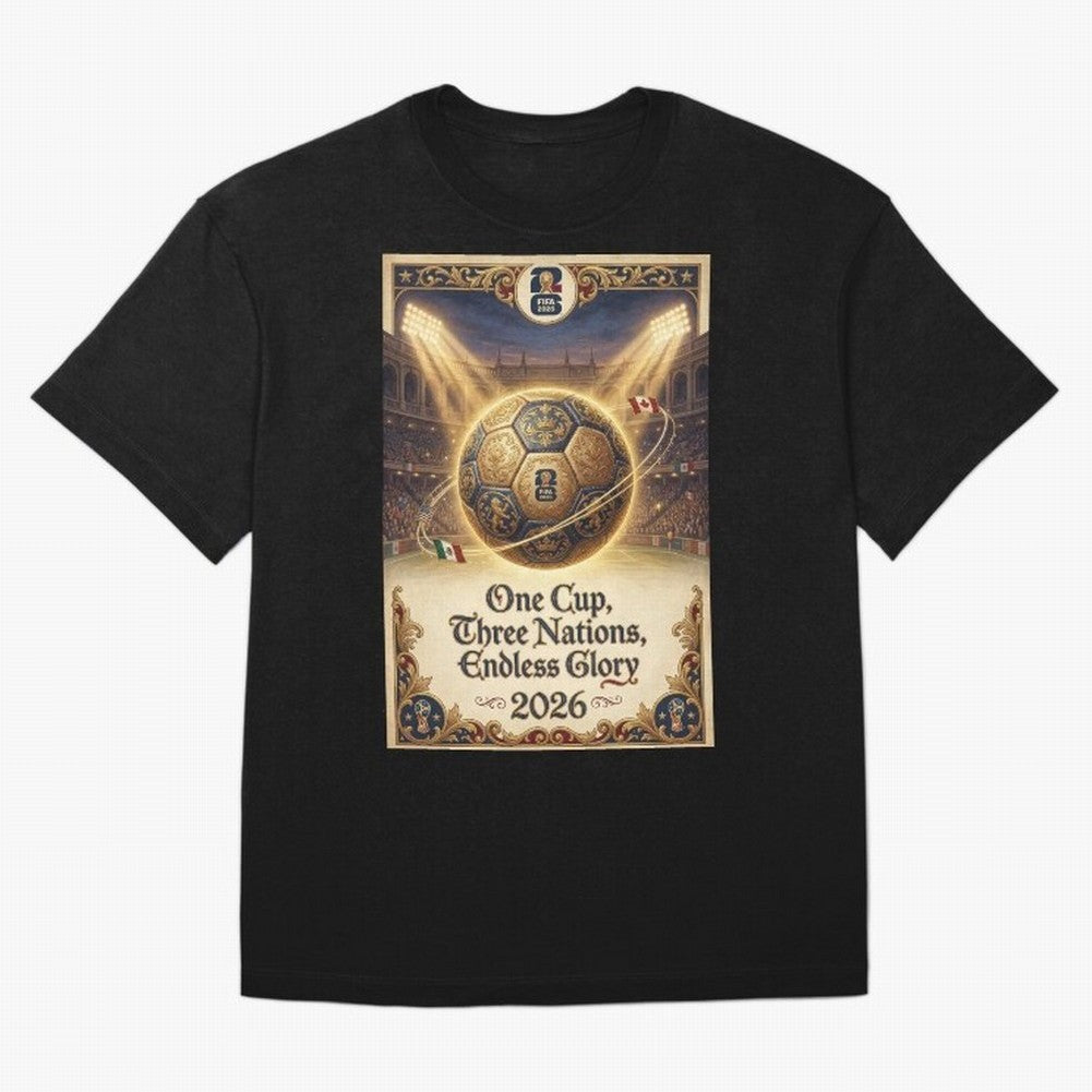 FIFA World Cup 2026 Poster Oversized T-Shirt Fuel Your Fan Pride for FIFA World Cup 2026 Group Stage Highlighting Messi and Cristiano Ronaldo, Portugal Energy, Football Passion, Legendary Performances, Festival Vibes and Supporter Community;