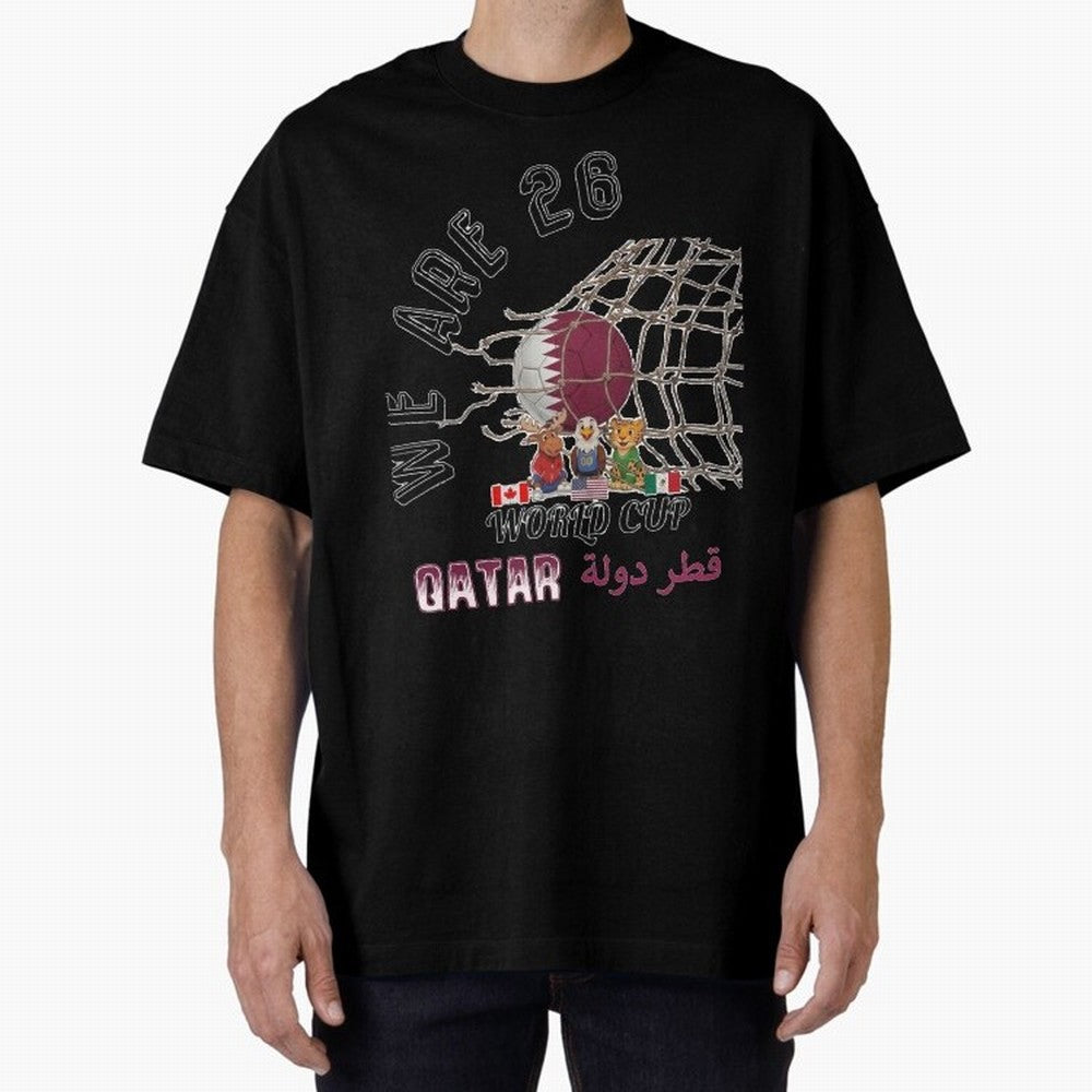 World cup 26 - Qatar Oversized T-Shirt Join Supporters Worldwide for FIFA World Cup 2026 Group Stage with Haaland, Brazil Energy, Goal Celebration Energy, Supporter Heritage, Football Icons and Worldwide Tournament Joy; Ideal for Football Dads,