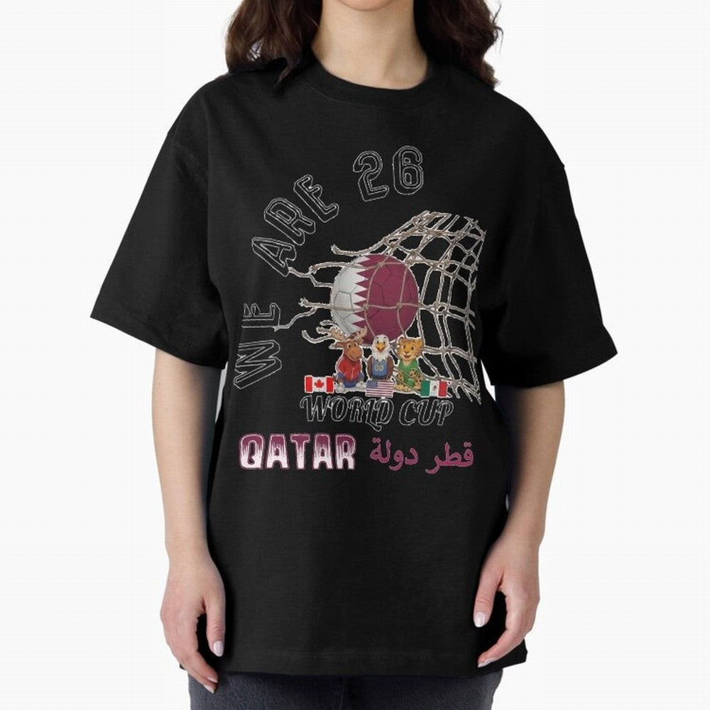 World cup 26 - Qatar Oversized T-Shirt Join Supporters Worldwide for FIFA World Cup 2026 Group Stage with Haaland, Brazil Energy, Goal Celebration Energy, Supporter Heritage, Football Icons and Worldwide Tournament Joy; Ideal for Football Dads,