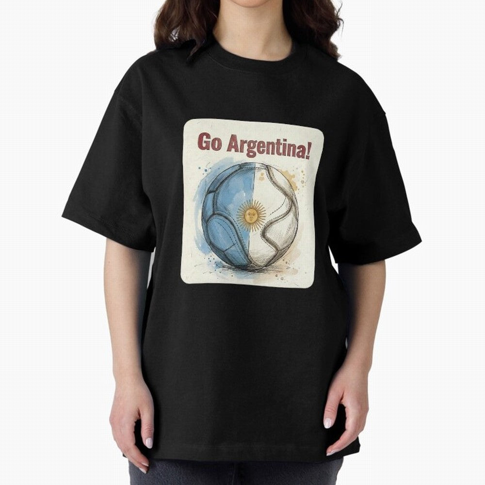 Go Argentina Soccer Ball Flag | Argentinian Football Fan Graphic Tee Oversized T-Shirt Celebrate Football Heritage in FIFA World Cup 2026 USA Canada Mexico for Fans of Neymar, Haaland and Cristiano Ronaldo and Brazil, Bringing Soccer Culture,