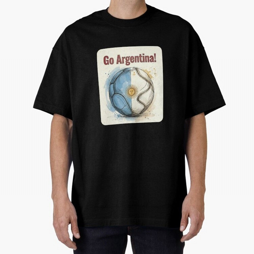 Go Argentina Soccer Ball Flag | Argentinian Football Fan Graphic Tee Oversized T-Shirt Celebrate Football Heritage in FIFA World Cup 2026 USA Canada Mexico for Fans of Neymar, Haaland and Cristiano Ronaldo and Brazil, Bringing Soccer Culture,