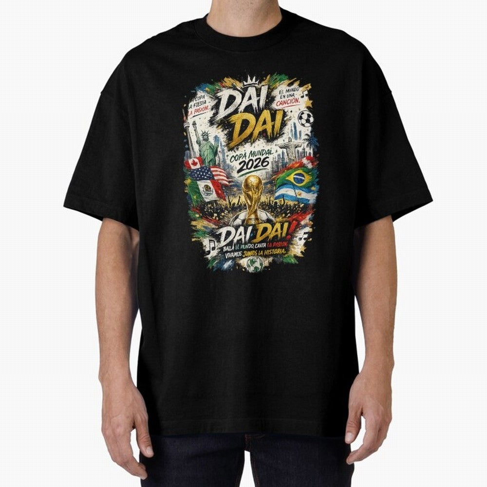 DAI DAI DESIGN FIFA 2026 Oversized T-Shirt Feel Global Football Passion for FIFA World Cup 2026 USA Canada Mexico, Featuring CR7 and Messi, France and Portugal, Football Festival Excitement, Trophy Ambitions, Country Rivalries and Star Player Buzz;