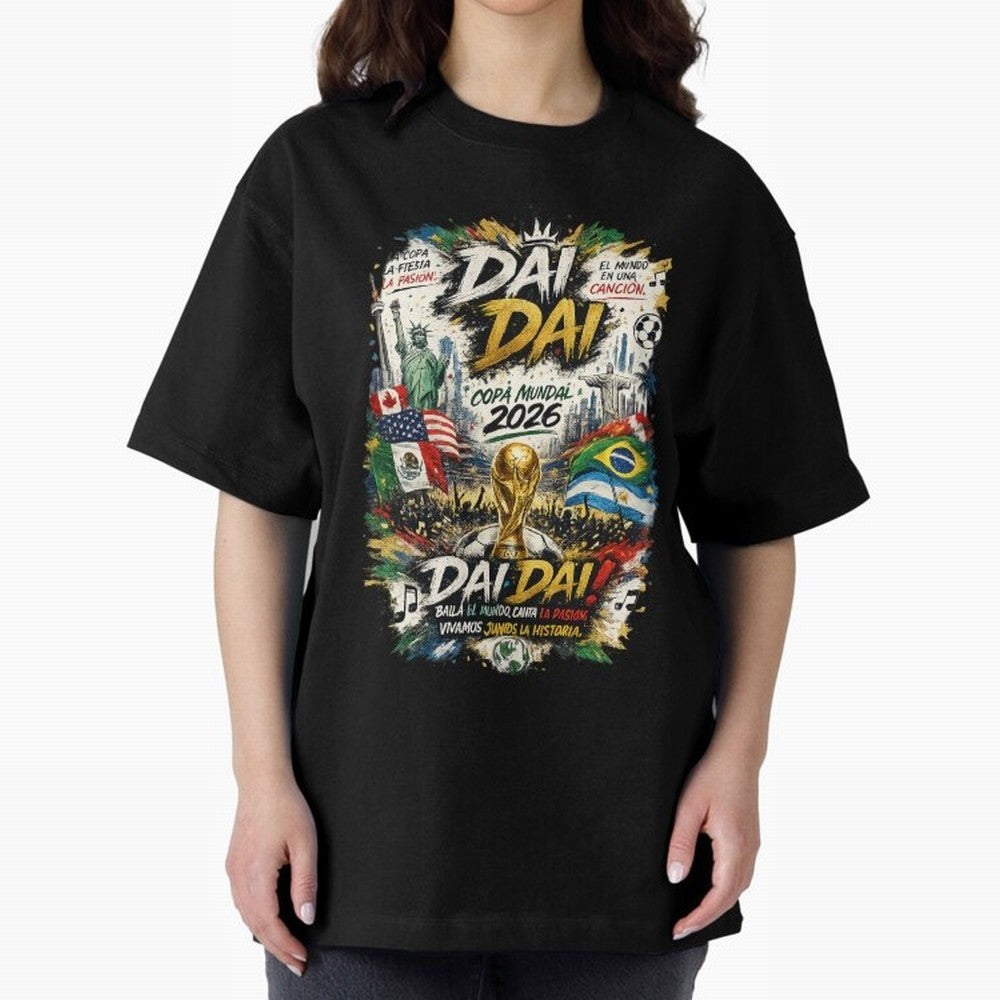 DAI DAI DESIGN FIFA 2026 Oversized T-Shirt Feel Global Football Passion for FIFA World Cup 2026 USA Canada Mexico, Featuring CR7 and Messi, France and Portugal, Football Festival Excitement, Trophy Ambitions, Country Rivalries and Star Player Buzz;