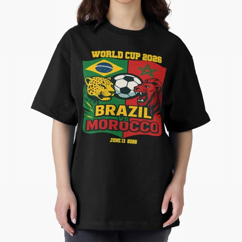Brazil Vs Morocco June 13 2026 World Cup Soccer We Are Morocco Oversized T-Shirt Celebrate Rivalries and Pride in Match Day Hype around FIFA World Cup 2026, Cristiano Ronaldo, France and Portugal, Game Day Rituals, Football Legends, Country Pride