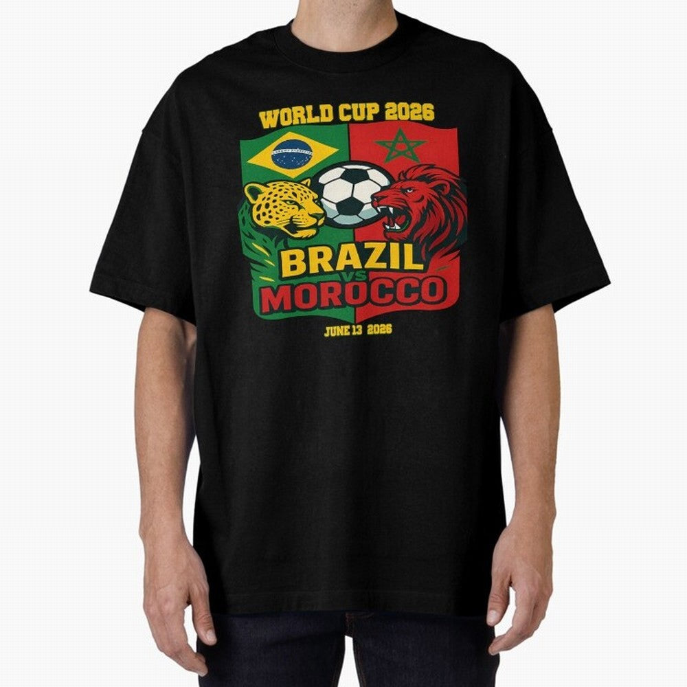 Brazil Vs Morocco June 13 2026 World Cup Soccer We Are Morocco Oversized T-Shirt Celebrate Rivalries and Pride in Match Day Hype around FIFA World Cup 2026, Cristiano Ronaldo, France and Portugal, Game Day Rituals, Football Legends, Country Pride